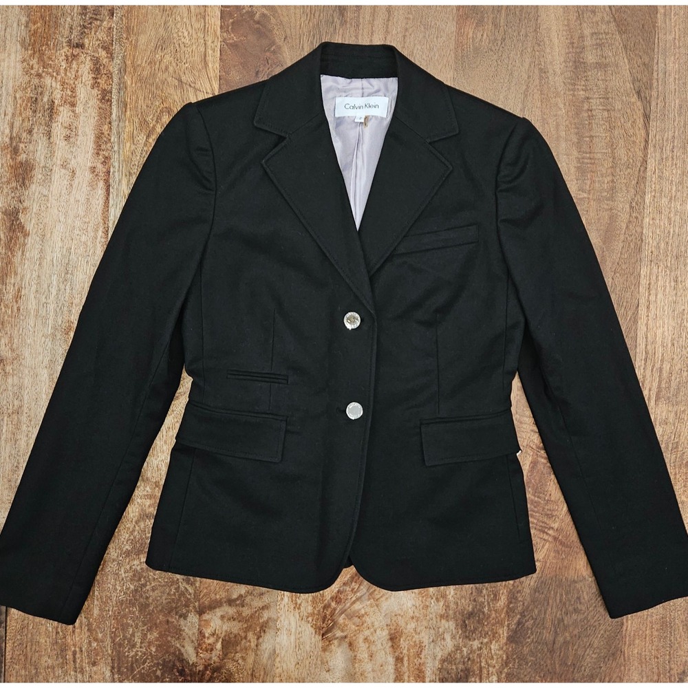 Calvin Klein Two-Button Blazer Jacket Women 2 Black Tailored Workwear Modern